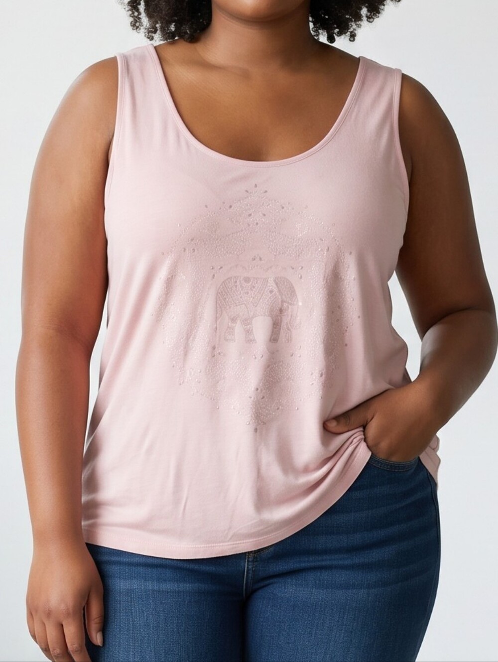 GAIAM Light Pink Scoop Neck Tank with Embellished Front